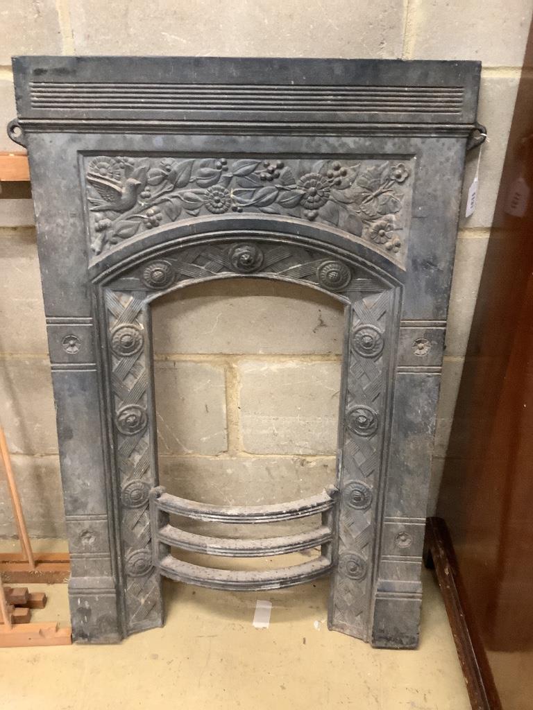 A G Jeykyl Victorian cast iron fireplace surround, length 61cm, height 94cm